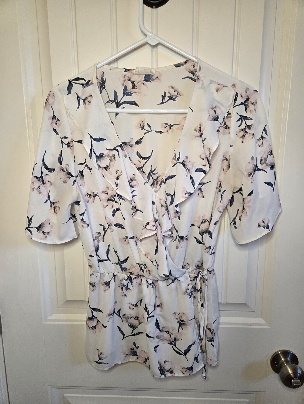 Sienna Sky White Floral Wrap Tie Blouse